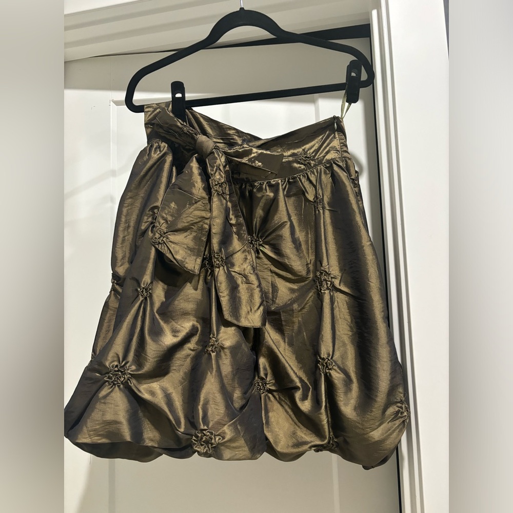 Gorgeous olive green silk bubble skirt